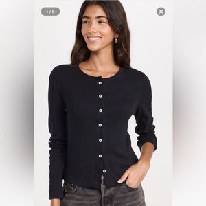 Leset Black Pointelle Cardigan size L